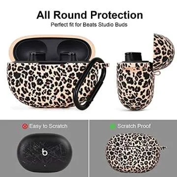 AIRSPO Case for Beats Studio Buds/Beats Studio Buds Plus Case Cover 2021/2023 Silicone Floral Printed Protective Beats Studio Buds Earbuds Headphones Case Cover Skin with Keychain (Khaki/Leopard)