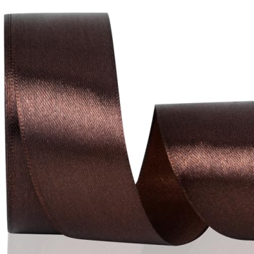 Brown Ribbon 1 1/2 Inch, 25 Yards/roll Solid Satin Ribbon for Gift Wrapping, Bow & Eternal Flower Ma...