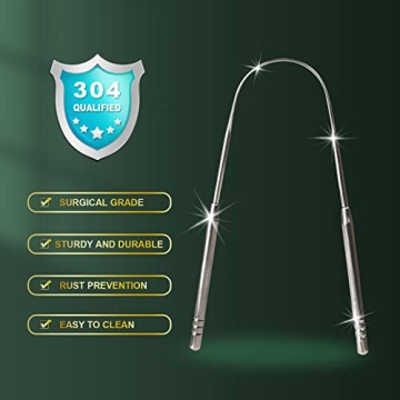 2 Pack Surgical Stainless Steel Tongue Scrapers for Fresh Breath