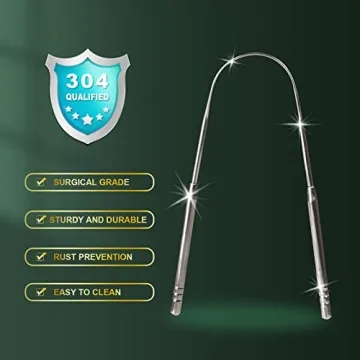 2 Pack Surgical Stainless Steel Tongue Scrapers for Fresh Breath