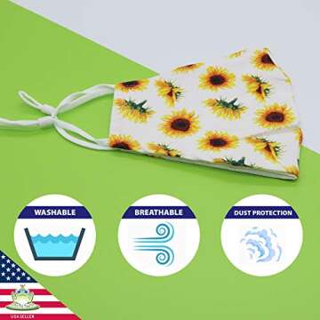 2 PCS Sunflower Face Mask for Women, Daisy Floral Mask for Girls, Reusable Cotton Cloth Washable Masks with Filter Pocket, Cool Cute Fashionable Breathable Cover