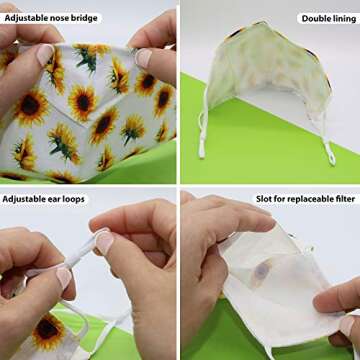 2 PCS Sunflower Face Mask for Women, Daisy Floral Mask for Girls, Reusable Cotton Cloth Washable Masks with Filter Pocket, Cool Cute Fashionable Breathable Cover