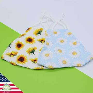 2 PCS Sunflower Face Mask for Women, Daisy Floral Mask for Girls, Reusable Cotton Cloth Washable Masks with Filter Pocket, Cool Cute Fashionable Breathable Cover