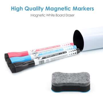 MaxGear Small Magnetic Dry Erase Board Sheet for Refrigerator, Fridge Whiteboard for Kitchen, 12" x 8" White Board Organizer and Planner with Stain Resistant Technology, Include 1 Eraser, 3 Markers