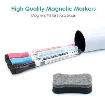 MaxGear Small Magnetic Dry Erase Board Sheet for Refrigerator, Fridge Whiteboard for Kitchen, 12" x 8" White Board Organizer and Planner with Stain Resistant Technology, Include 1 Eraser, 3 Markers