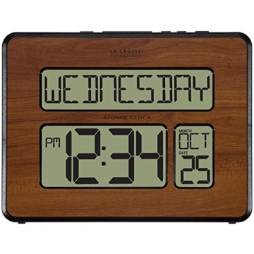 La Crosse Technology Atomic Large Full Digital Calendar Clock - Walnut