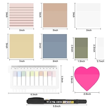 11 Pack Transparent Sticky Notes with Marker for Organization