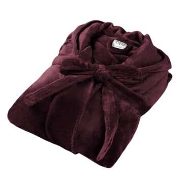 iCREAT Womens Long Hooded Bathrobe Fleece Full Length Bathrobe with Hood Winter Sleepwear, Wine-M