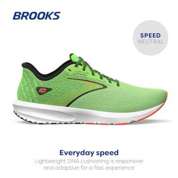 Brooks Men’s Launch 10 Neutral Running Shoe - Green Gecko/Red Orange/White - 9.5 Medium