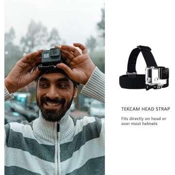 TEKCAM Action Camera Head Mount Strap for GoPro & More