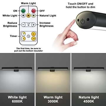 Picture Lights for Paintings Rechargeable, Wall Art Light with Remote Wireless, Above Picture Light Dimmable with Timmer Portrait Farme Gallery Display Indoor 13in (Black)