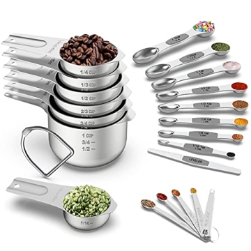 Wildone 21-Piece Stainless Steel Measuring Cups and Spoons Set for Organized Cooking