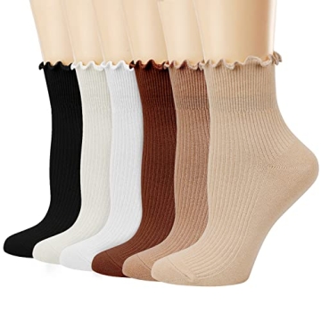 Mcool Mary Women's Ruffle Socks - 6 Pack Casual Cute Ankle Socks, Breathable Knit Cotton