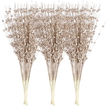 Sparkling Glitter Twigs - Champagne Berry Stem Ornaments