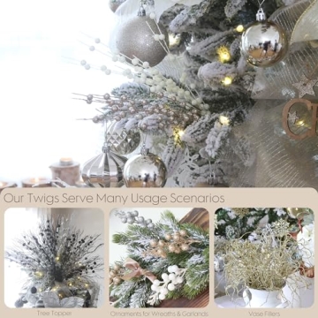 Sparkling Glitter Twigs - Champagne Berry Stem Ornaments