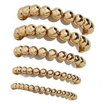 14K Gold Plated Beaded Bracelets Letter Stretch Dainty Stackable Bracelet for Women
