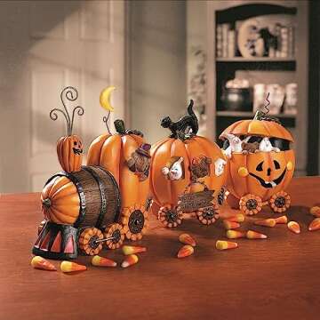 Pumpkin Express Train for Halloween Decorations - Fall Home Decor Table Top Figurines