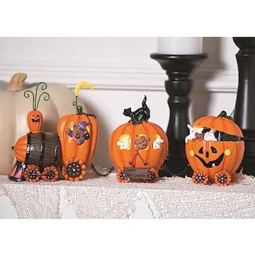 Pumpkin Express Train for Halloween Decorations - Fall Home Decor Table Top Figurines