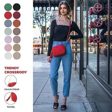 EVVE Quilted Crossbody Bags for Women - Stylish Camera Bag with Tassel - Lightweight Medium Size Sho...