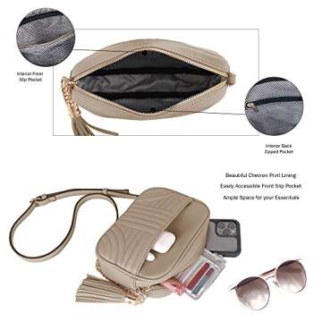EVVE Quilted Crossbody Bags for Women - Stylish Camera Bag with Tassel - Lightweight Medium Size Shoulder Purse | Sand
