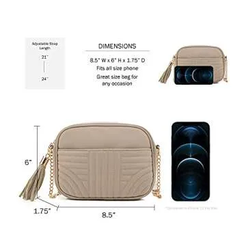 EVVE Quilted Crossbody Bags for Women - Stylish Camera Bag with Tassel - Lightweight Medium Size Shoulder Purse | Sand