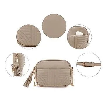 EVVE Quilted Crossbody Bags for Women - Stylish Camera Bag with Tassel - Lightweight Medium Size Shoulder Purse | Sand