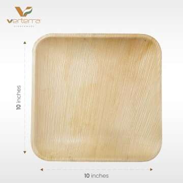 Verterra Palm leaf plates - 10 inch square, 25 pack – Like Bamboo plates, Disposable and Eco-frien...