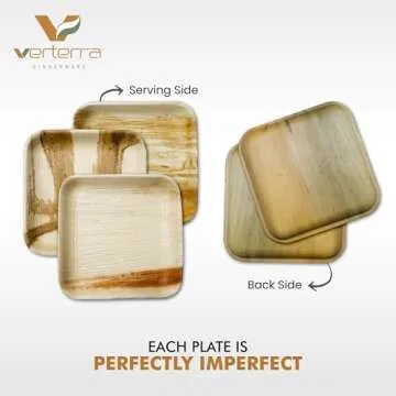 Verterra Palm leaf plates - 10 inch square, 25 pack – Like Bamboo plates, Disposable and Eco-friendly dinnerware for Events, Parties, Weddings