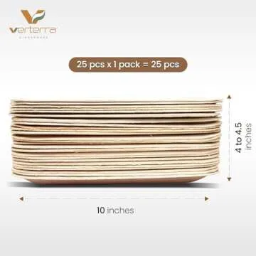Verterra Palm leaf plates - 10 inch square, 25 pack – Like Bamboo plates, Disposable and Eco-friendly dinnerware for Events, Parties, Weddings