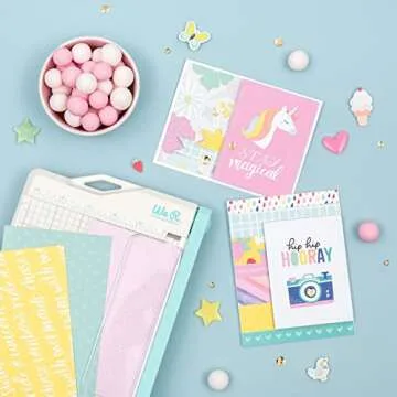 We R Memory Keepers Mini Guillotine Paper Trimmer – Blue, Compact Paper Cutter, 1/4-Inch Grid for Precision Cutting, Cuts Up to 3 Sheets, Perfect for Card Making, Journals, and Small Craft Projects