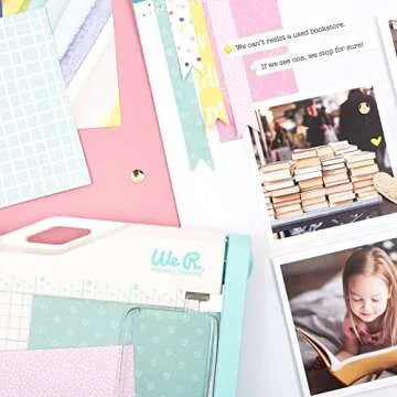 We R Memory Keepers Mini Guillotine Paper Trimmer – Blue, Compact Paper Cutter, 1/4-Inch Grid for Precision Cutting, Cuts Up to 3 Sheets, Perfect for Card Making, Journals, and Small Craft Projects