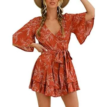 Bonkwa Women's Floral Print Casual Rompers for Summer