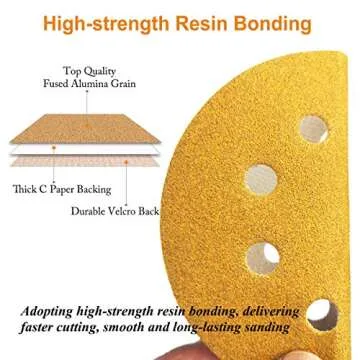 Aiyard 5-Inch 8-Hole Hook and Loop Sanding Discs 180-Grit Random Orbit Sandpaper, 100-Pack