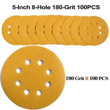 Aiyard 5-Inch Hook and Loop Sanding Discs - 180 Grit