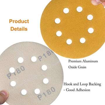 Aiyard 5-Inch Hook and Loop Sanding Discs - 180 Grit