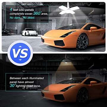 LED Garage Light 2 Pack 60W E26 6000LM Deformable LED Garage Ceiling Lights 6500K Daylight White Gar...