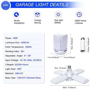 LED Garage Light 2 Pack with Adjustable Panels for Brightness