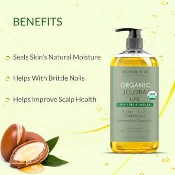 MAJESTIC PURE USDA Organic Jojoba Oil | 100% Pure Jojoba Oil Organic for Skin, Hair, Scalp, Nails, Face | Cold Pressed & Hexane Free | Hair & Body Oil | 8 Fl Oz