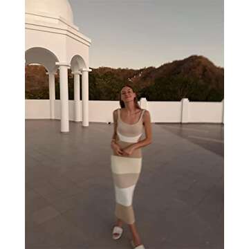 Yuemengxuan Women Sexy Backless Lace up Maxi Dress Elegant Spaghetti Strap Hollow Out Long Dress Party Streetwear (Khaki-B, L)