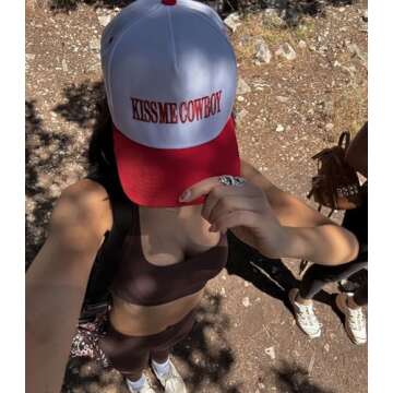 Funky Junque 'Kiss Me Cowboy' Hat, – Vintage Embroidered Snapback Cap, Adjustable Mesh Baseball Ha...