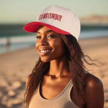 Funky Junque 'Kiss Me Cowboy' Hat, – Vintage Embroidered Snapback Cap, Adjustable Mesh Baseball Hat for Women