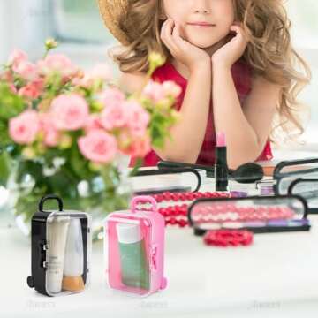 AUEAR, 4 Pack Mini Suitcase Box Plastic Candy Small Reception Gift Travel Case for Wedding Party Decoration (Pink, Blue, White, Black)