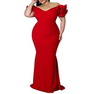 Plus Size Sexy Evening Party Maxi Long Dress with Ruffle Sleeves