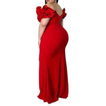 Elegant Plus Size Bodycon Dress Women Ruffle Sleeves
