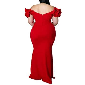 Elegant Plus Size Bodycon Dress Women Ruffle Sleeves