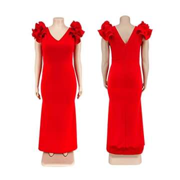 Elegant Plus Size Bodycon Dress Women Ruffle Sleeves