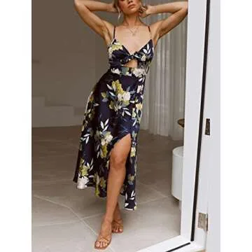 Fashionme Women Elegant Floral Midi Satin Dress