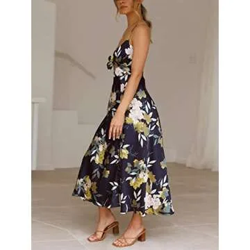 Fashionme Women Elegant Floral Midi Satin Dress