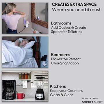 Allstar Innovations 8 Surge Protector Wall 6 Electrical Outlet Extenders, 2 USB Charging Ports & Removable Built UL Listed, Socket Shelf, White