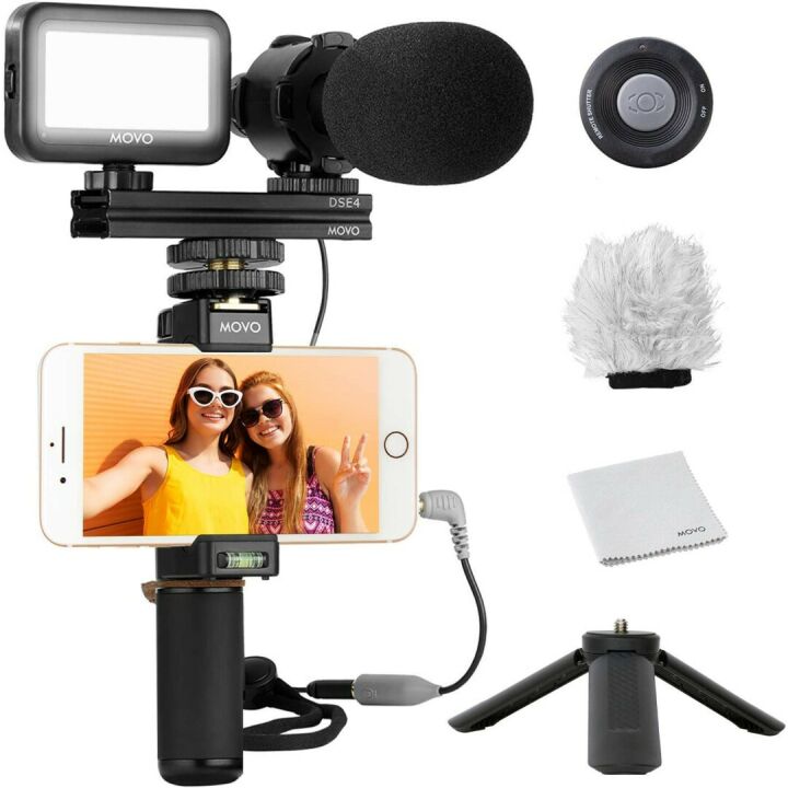 Movo Vlog Kit V7 - Tripod, Mic, Light for YouTube
